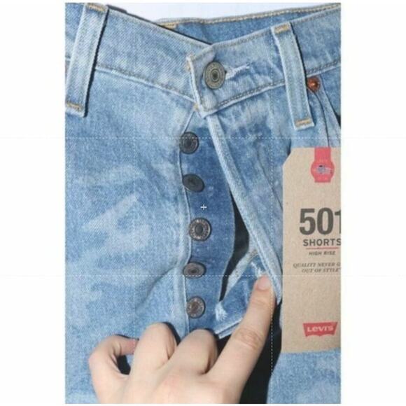 Levis 501 Red Tab Denim Short Women 30 Hi Rise Button Fly Camo Print Cut Off NWT - Picture 7 of 8